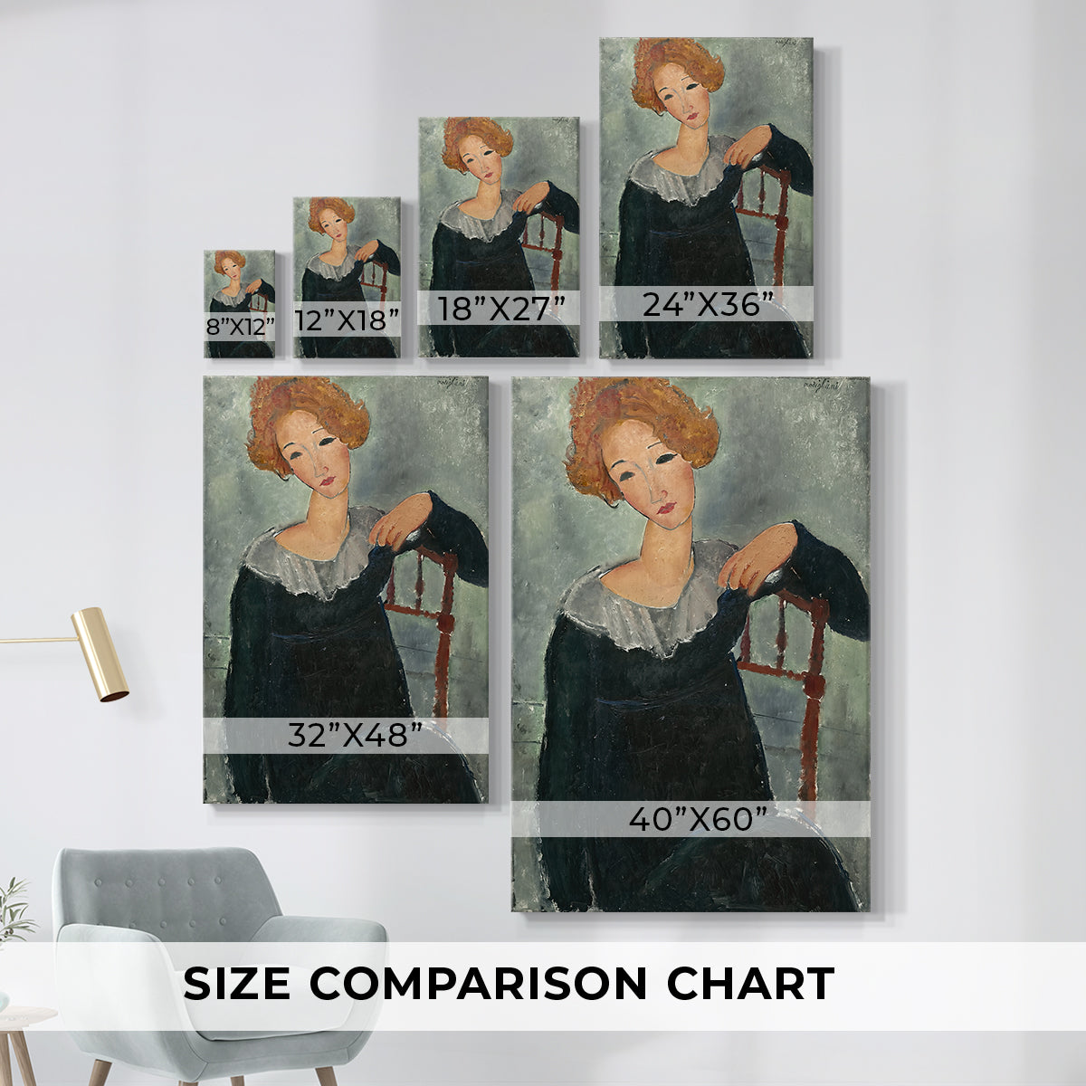 Size comparison chart for canvas art prints, showing multiple size options.