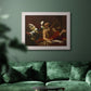 Classical religious painting of Saint Jerome with an angel by Simon Vouet in an ornate weathered white frame displayed in a dark-toned interior setting.