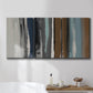 Three-panel canvas wall art featuring layered abstract amusement park tones, displayed in a bathroom above a bathtub.