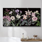 Three-panel canvas wall art featuring early spring blossoms in soft tones, displayed in a bathroom above a bathtub.