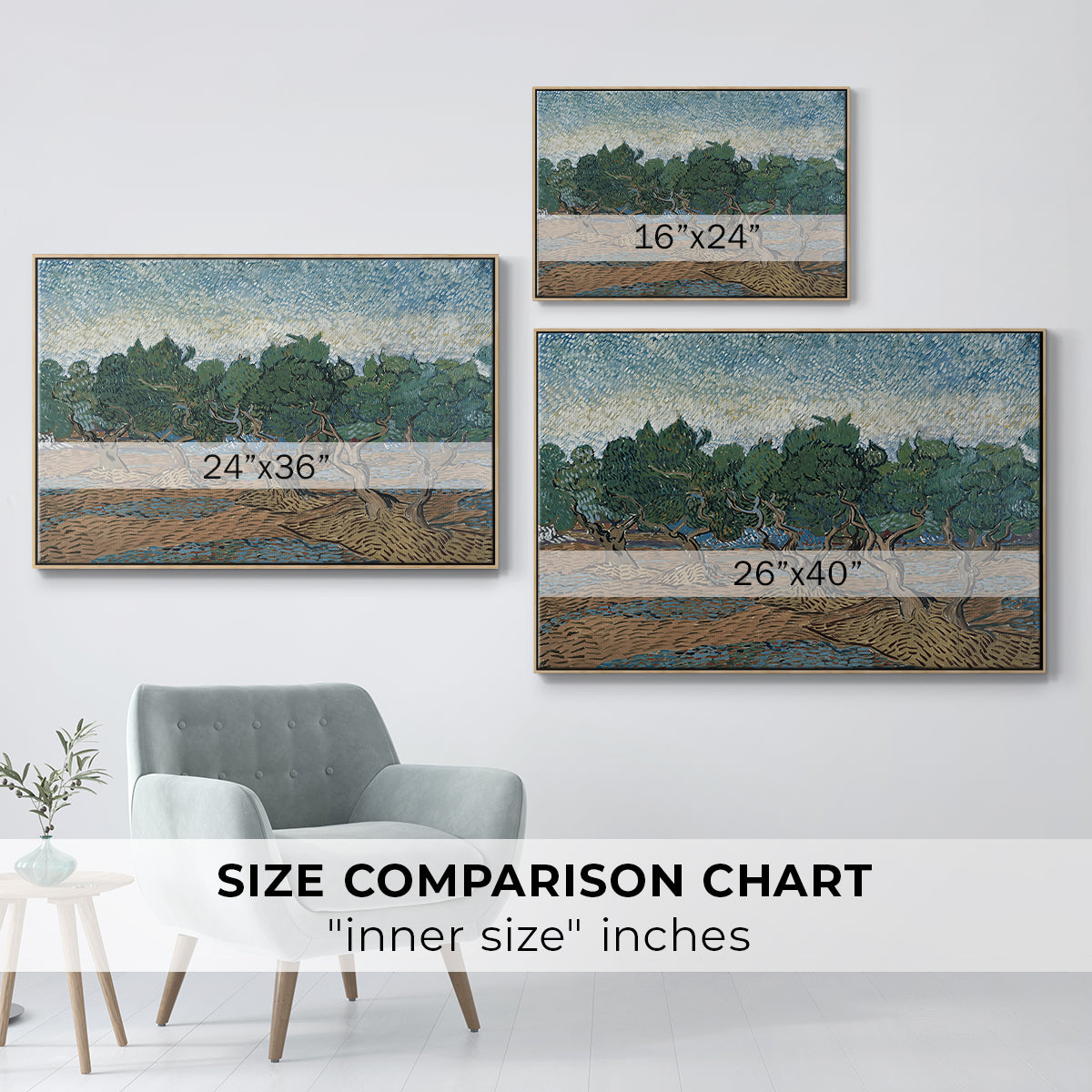 Olive Trees, 1889 - Floater Framed Canvas Print