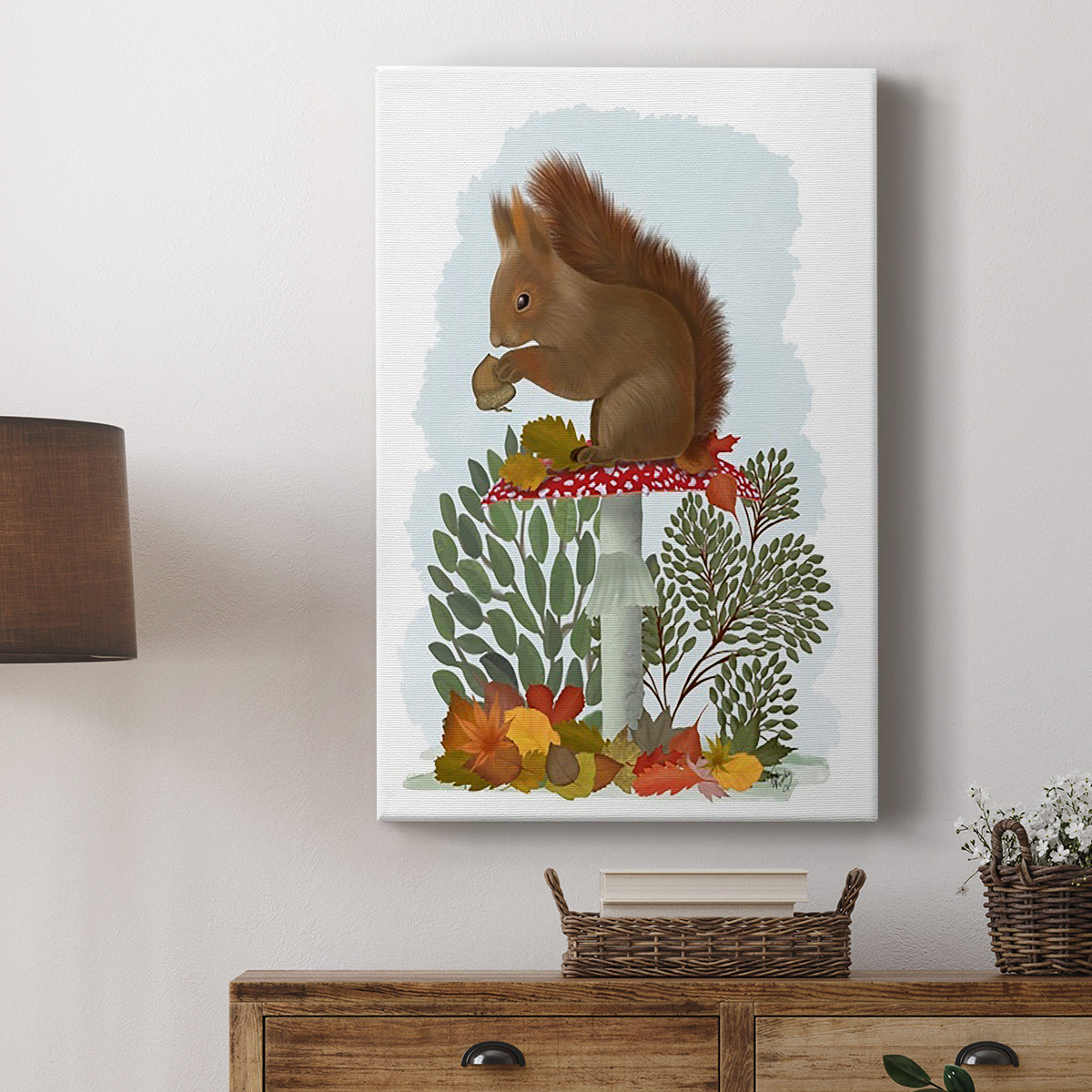 Red Squirrel On Mushroom Premium Gallery Wrapped Canvas - Ready to Hang