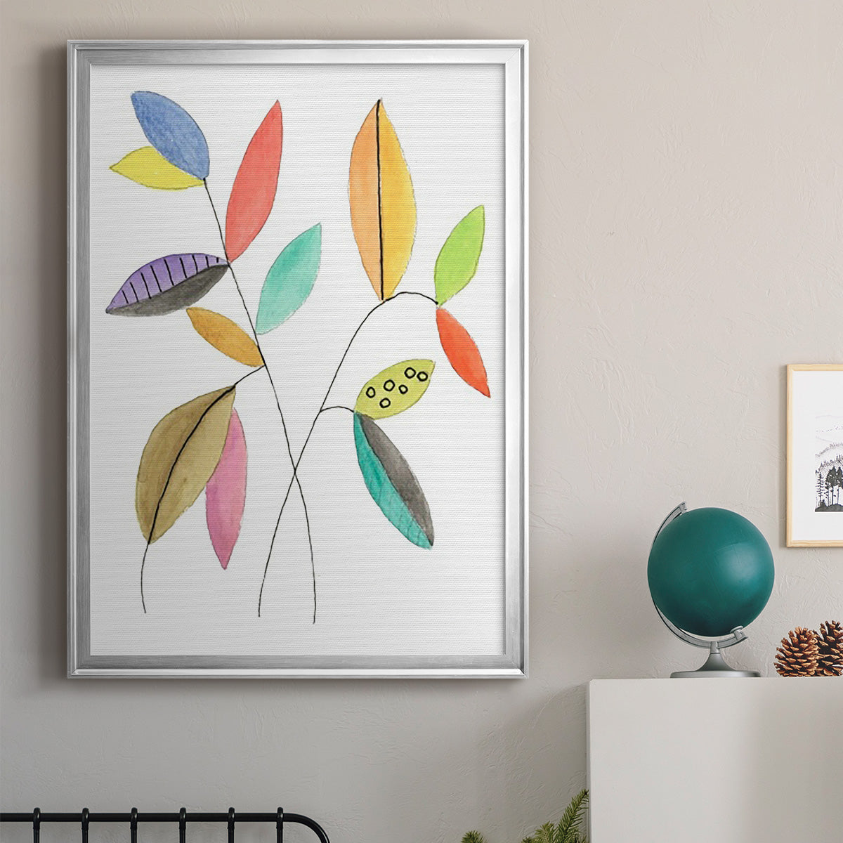 Color Pop Leaves IV - Modern Framed Canvas Print