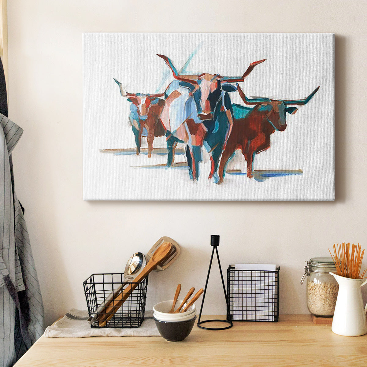 Modern Longhorns I Premium Gallery Wrapped Canvas - Ready to Hang