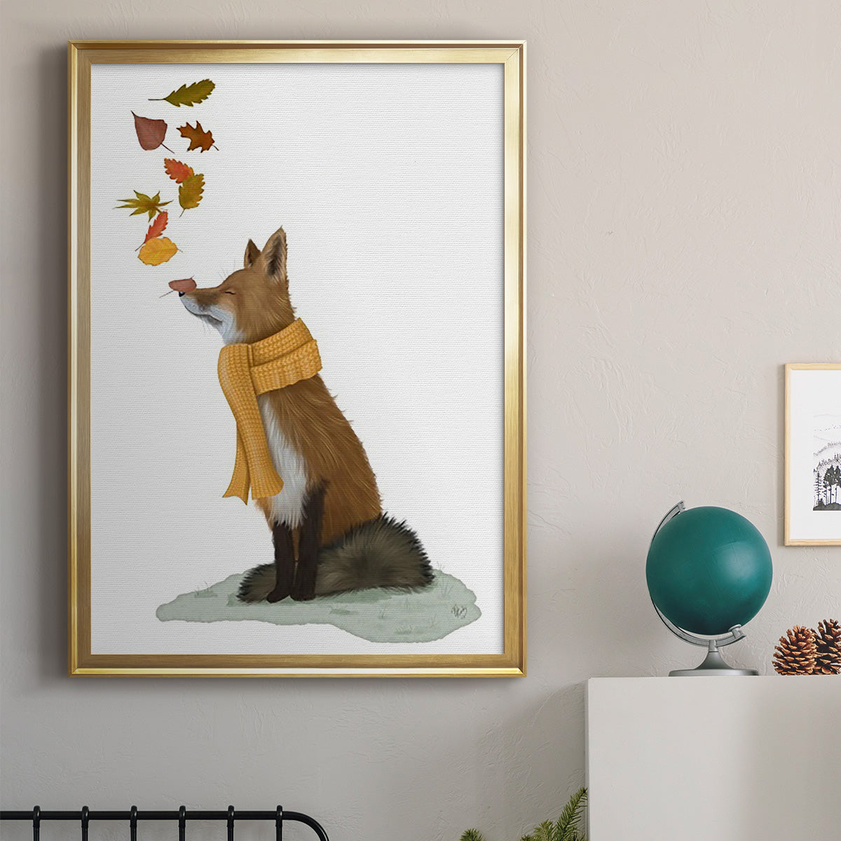 Fox Leaves on Nose - Modern Framed Canvas Print