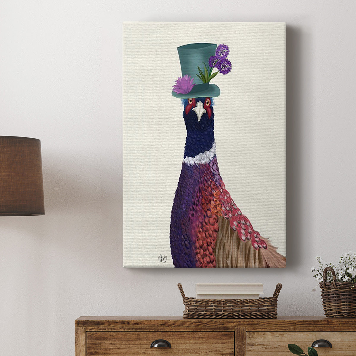 Pheasant in Blue Hat Premium Gallery Wrapped Canvas - Ready to Hang