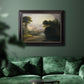 Romantic autumn landscape along the Hudson River by Thomas Doughty in an ornate black frame with gilded inner detail displayed in a dark-toned interior setting.