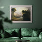 Romantic autumn landscape along the Hudson River by Thomas Doughty in an ornate weathered white frame displayed in a dark-toned interior setting.