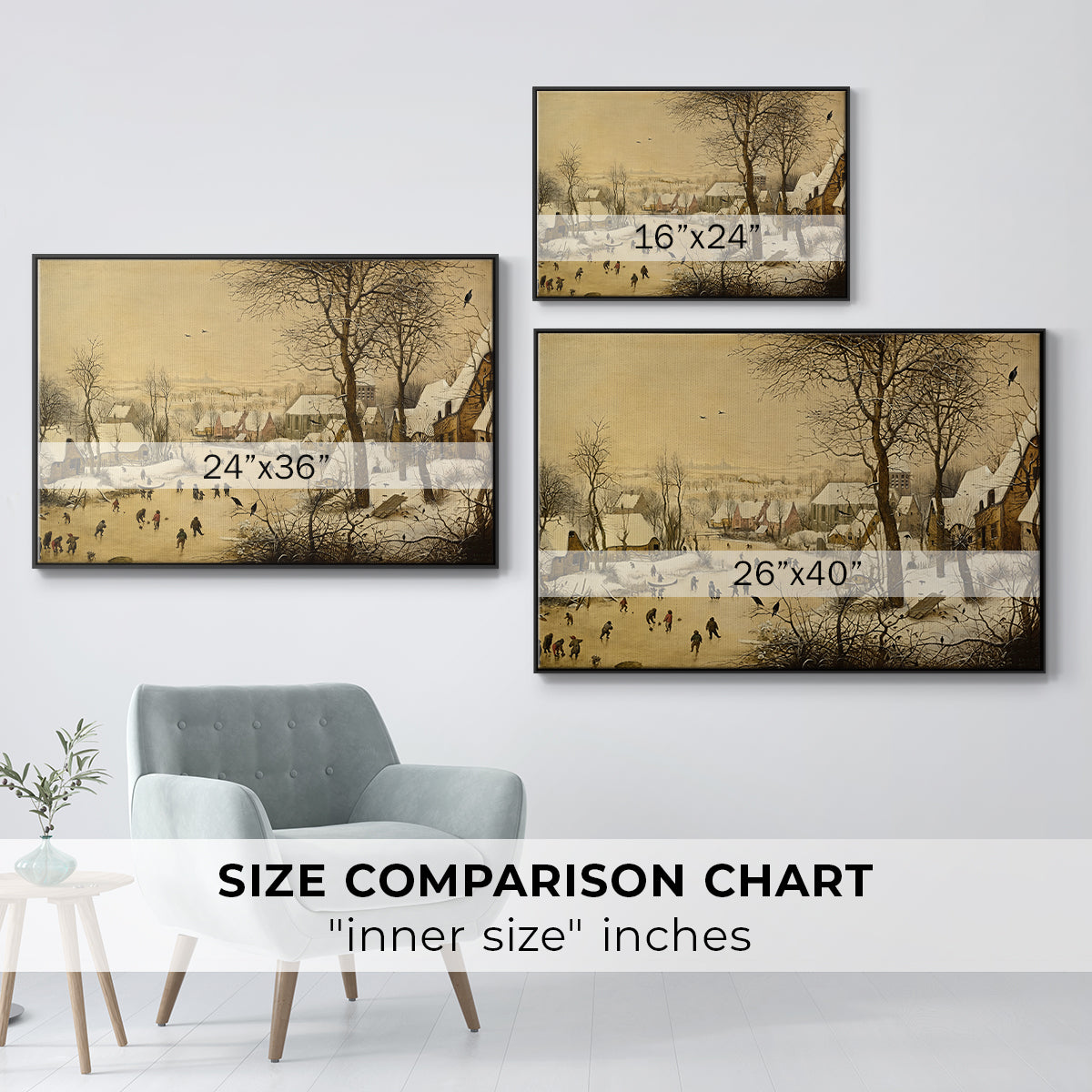 Winter Landscape with Skaters and Bird Trap, 1565 - Floater Framed Canvas Print