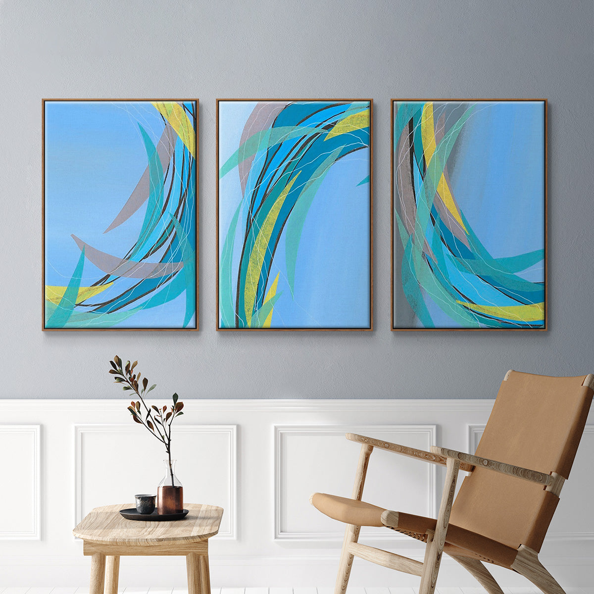 Circulating Flow I - Framed Premium Gallery Wrapped Canvas L Frame 3 Piece Set - Ready to Hang