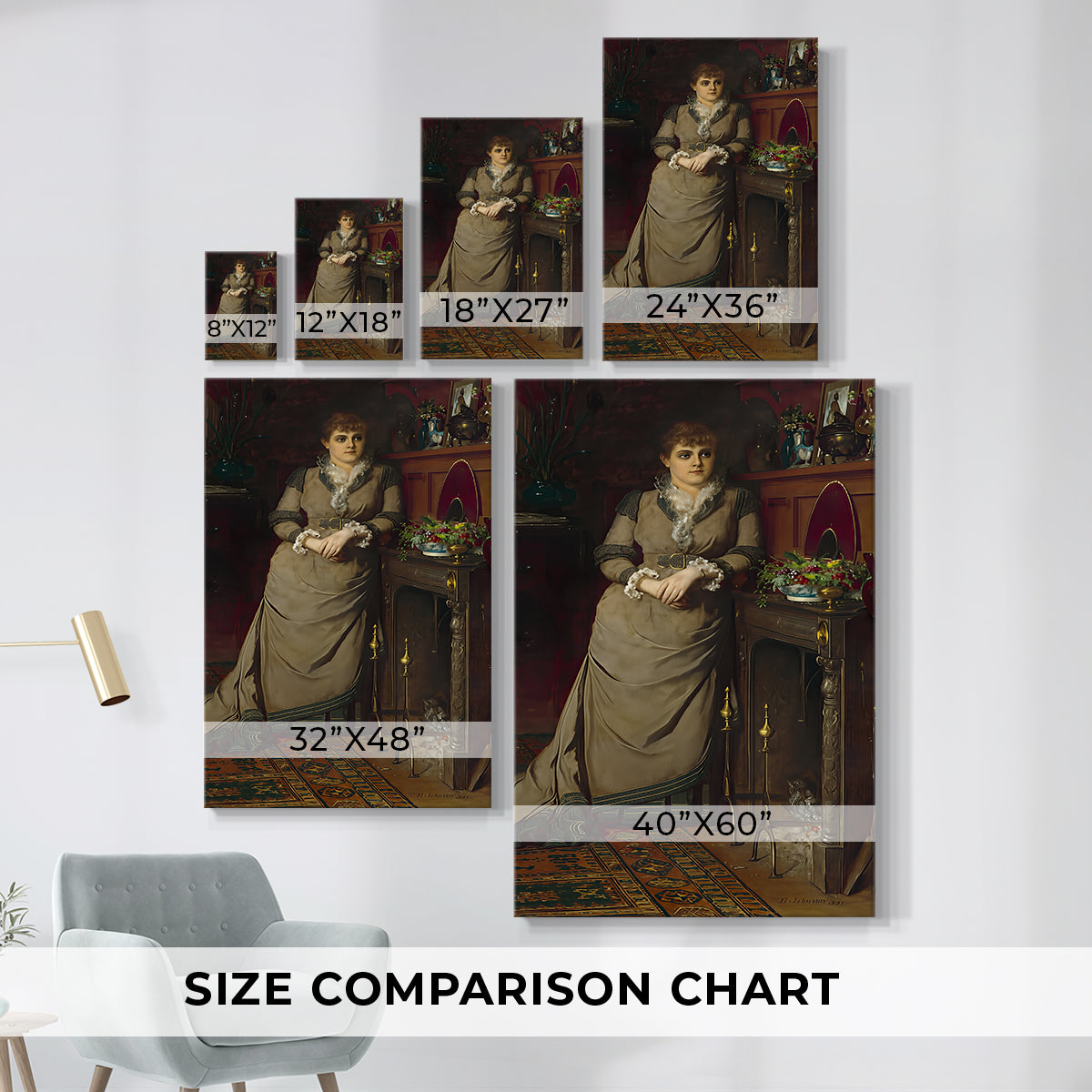 Size comparison chart for canvas art prints, showing multiple size options.