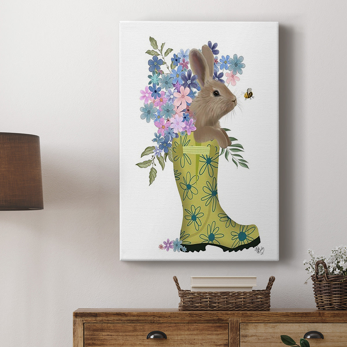 Welly Bunny And Bee Premium Gallery Wrapped Canvas - Ready to Hang