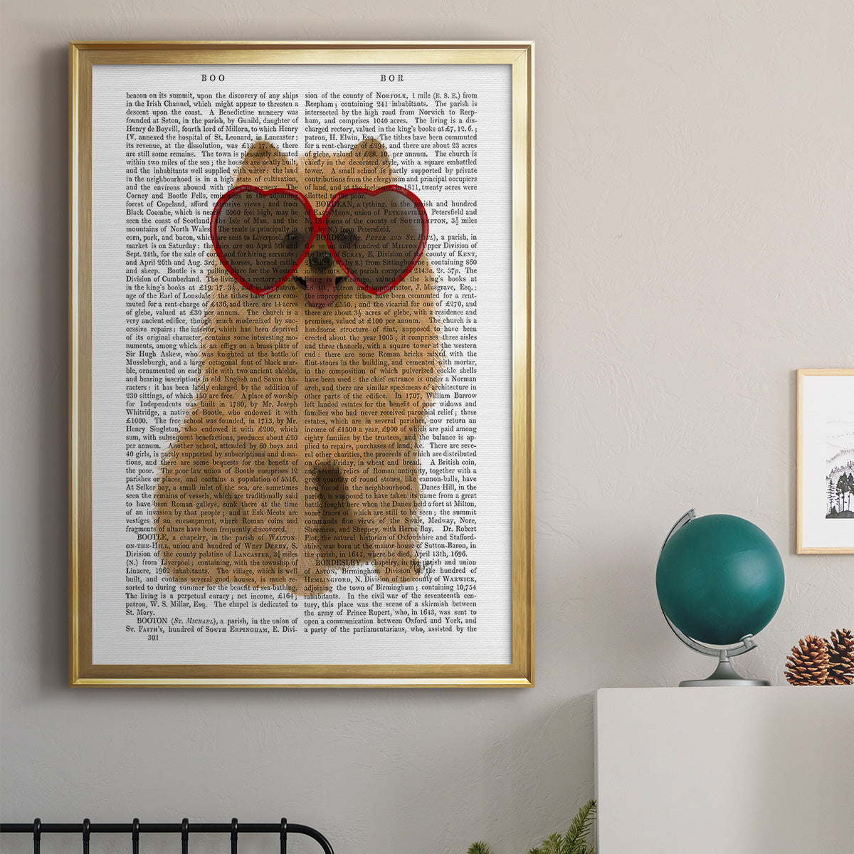 Pomeranian and Heart Glasses - Modern Framed Canvas Print