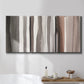 Three-panel canvas wall art featuring riverbank landscape with reflections, displayed in a bathroom above a bathtub.