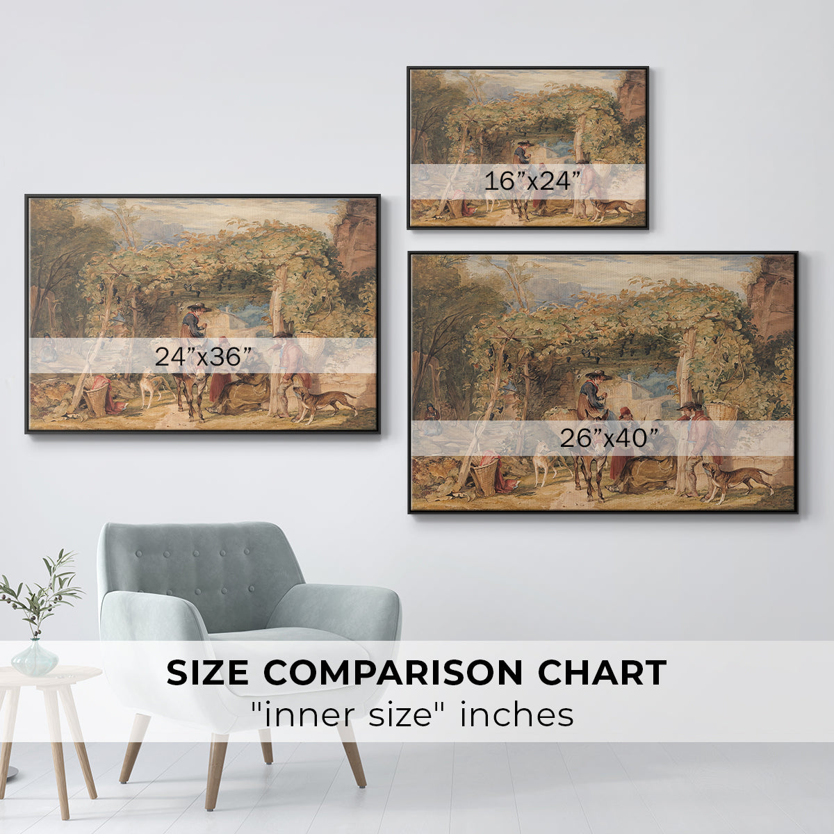 Figures and Animals in a Vineyard, c. 1829 - Floater Framed Canvas Print