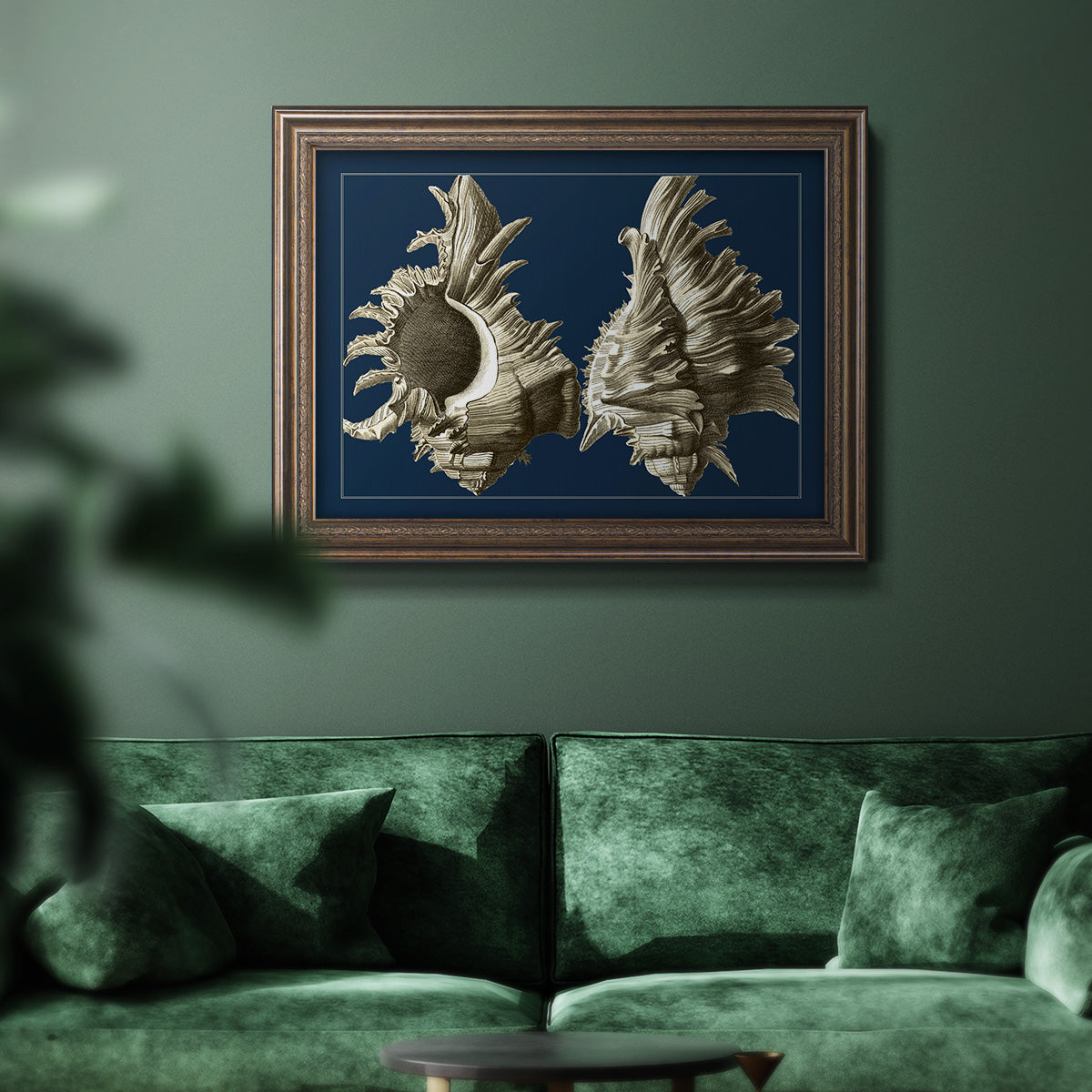 Conch Shells on Navy II Premium Framed Canvas- Ready to Hang