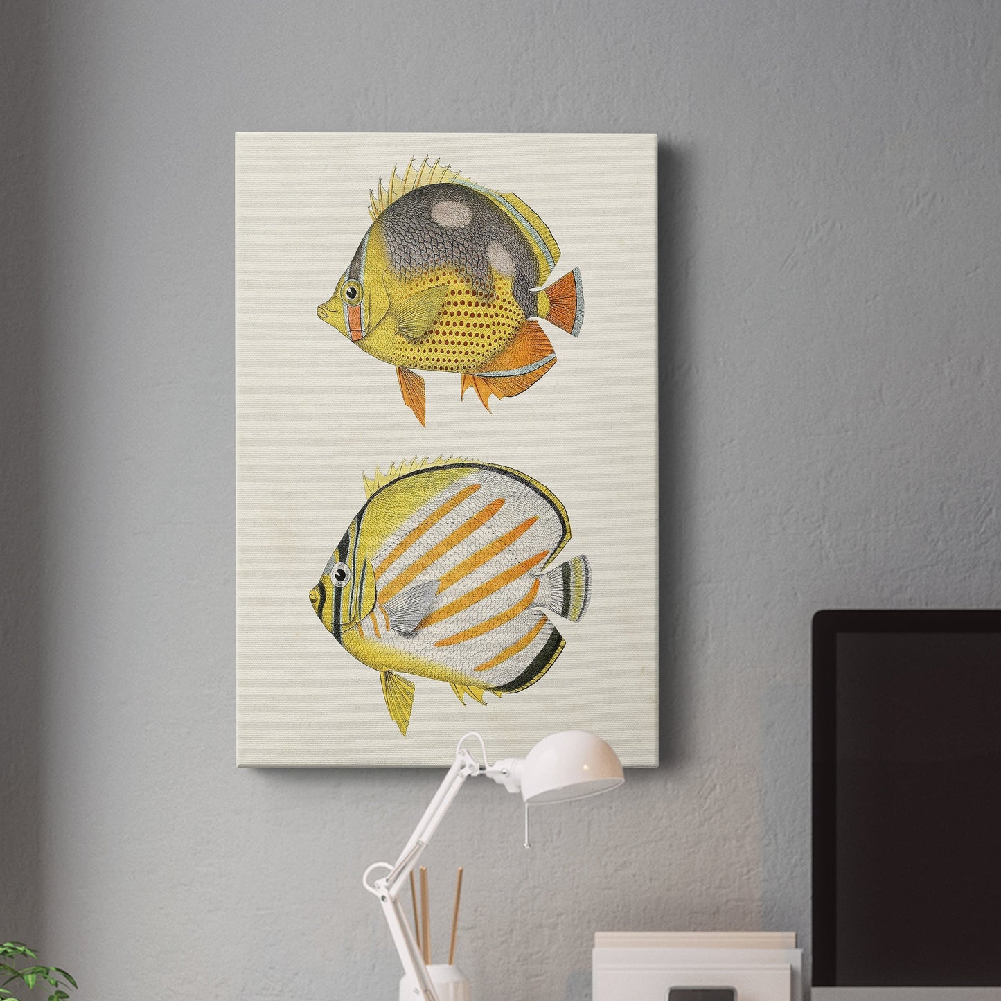 Yellow & Grey Fish IV Premium Gallery Wrapped Canvas - Ready to Hang