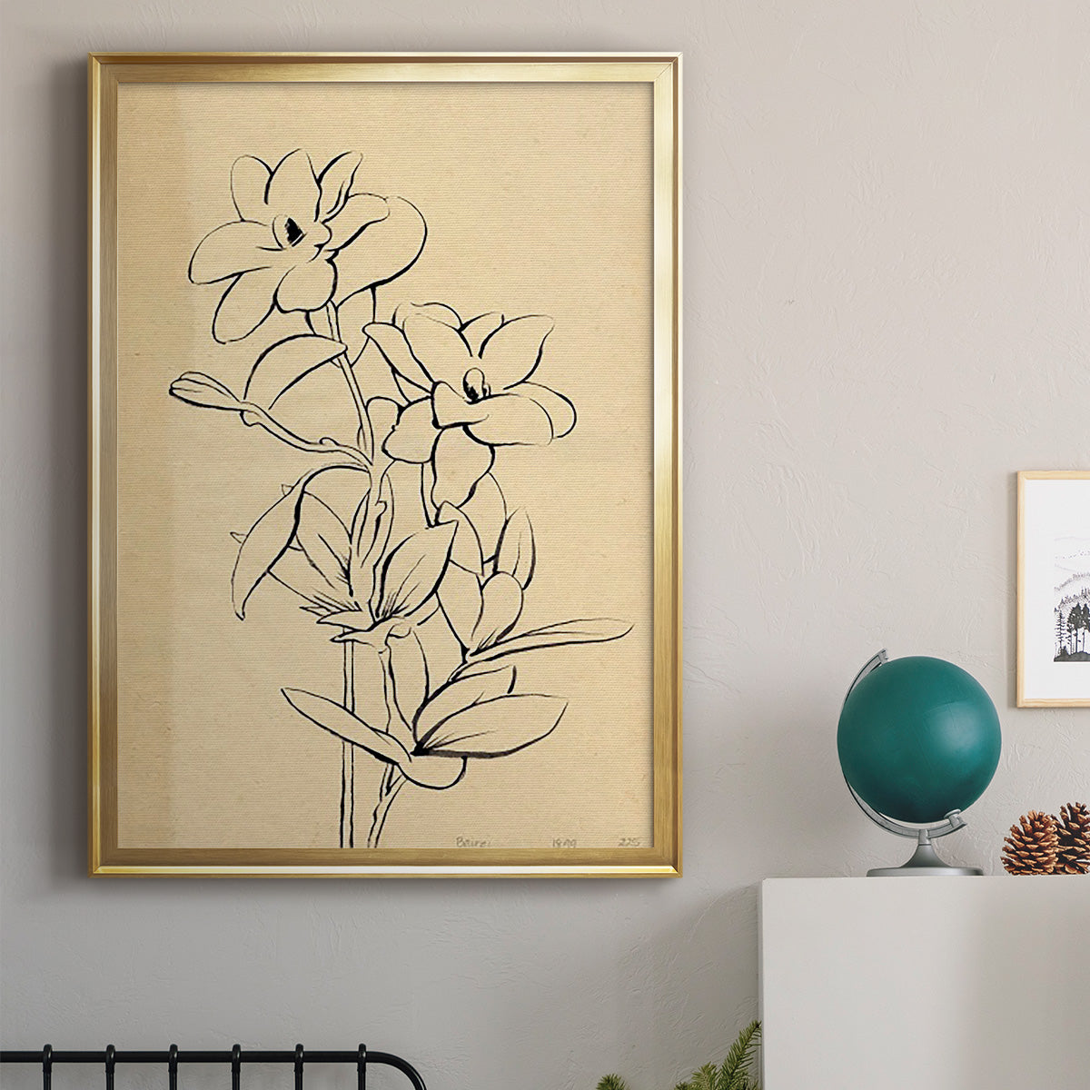 Magnolia Sketch I - Modern Framed Canvas Print