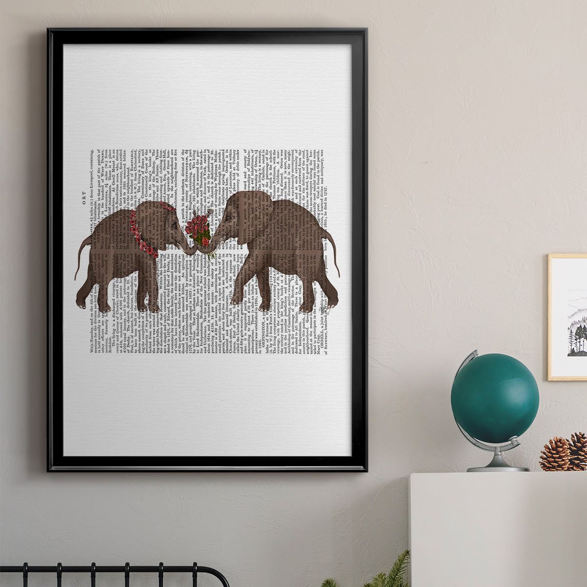 Elephant Bouquet, Landscape - Modern Framed Canvas Print