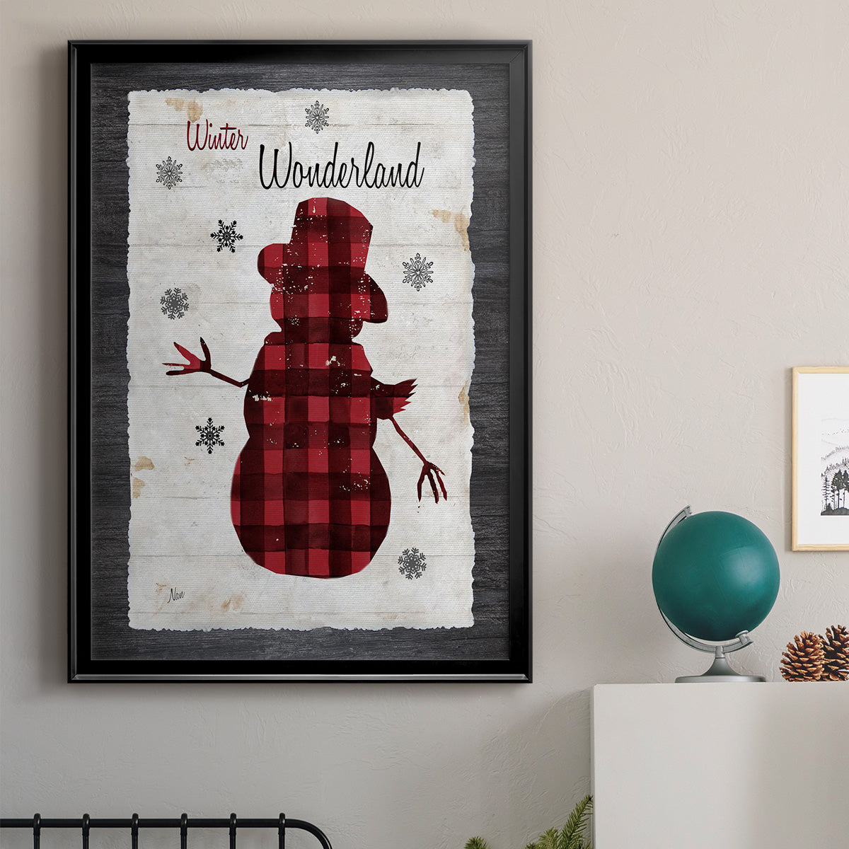 Checkered Snowman II - Modern Framed Canvas Print