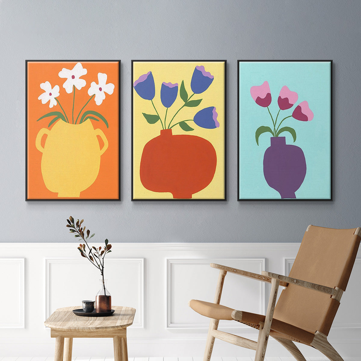 Modern Blooms I - Framed Premium Gallery Wrapped Canvas L Frame 3 Piece Set - Ready to Hang