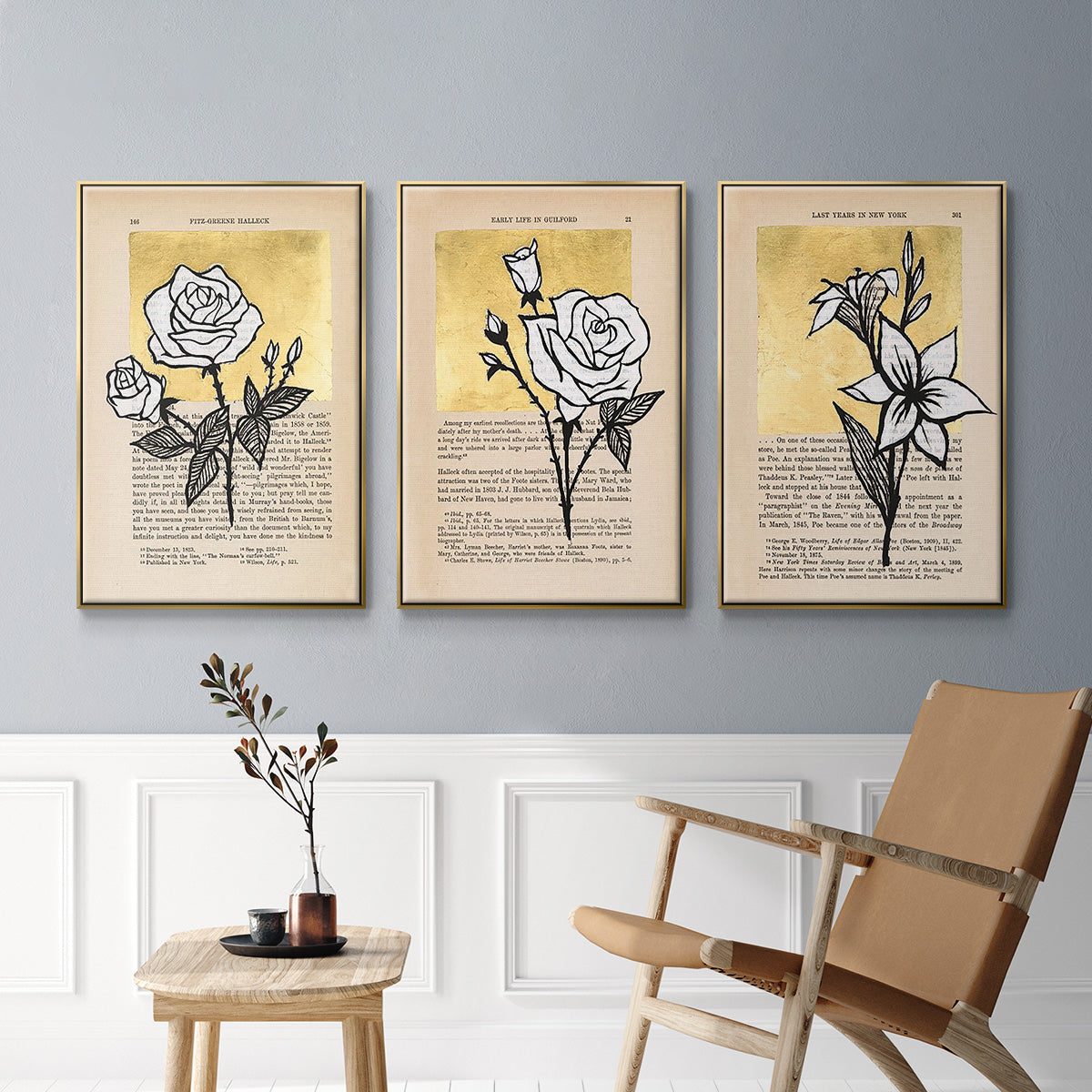 Floral Diary I - Framed Premium Gallery Wrapped Canvas L Frame 3 Piece Set - Ready to Hang