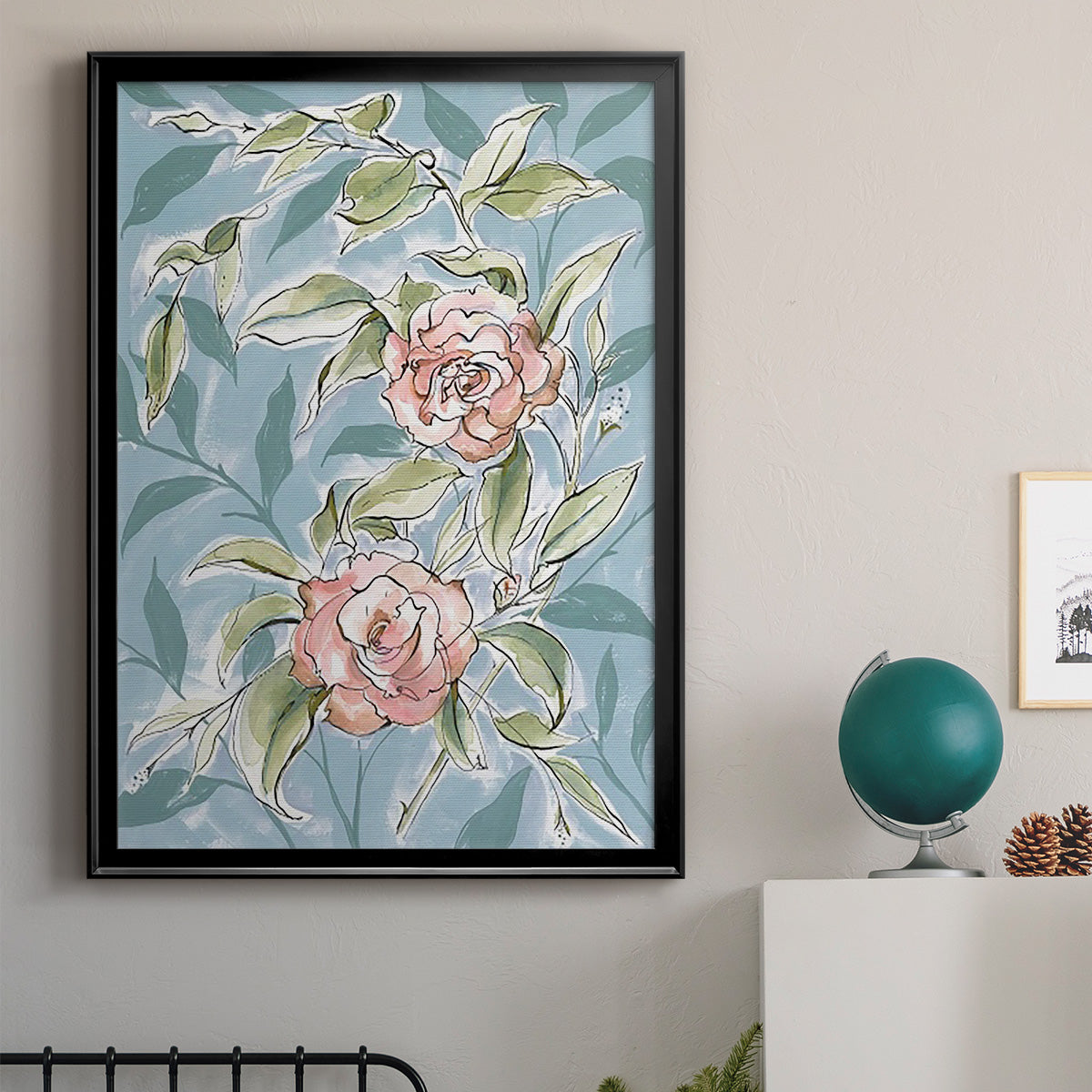 Faded Camellias II - Modern Framed Canvas Print