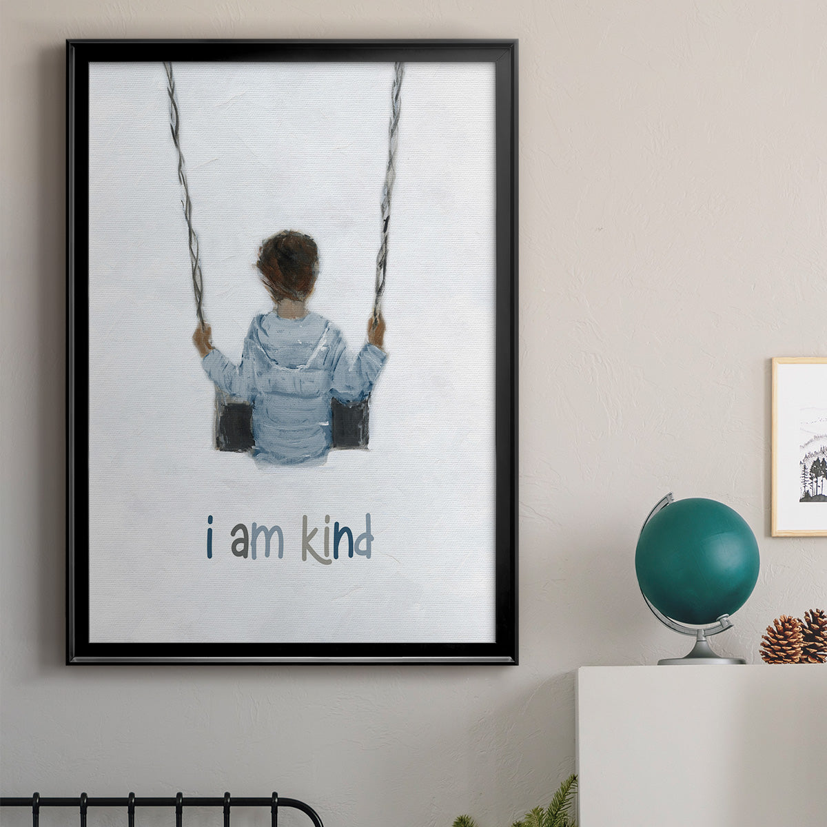Boy on a Swing - Modern Framed Canvas Print
