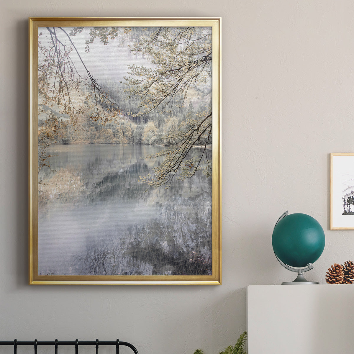 Misty Lake - Modern Framed Canvas Print
