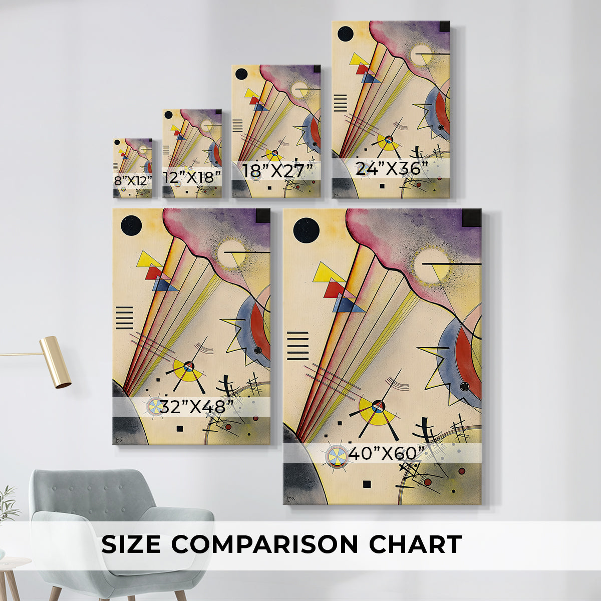 Size comparison chart for canvas art prints, showing multiple size options.