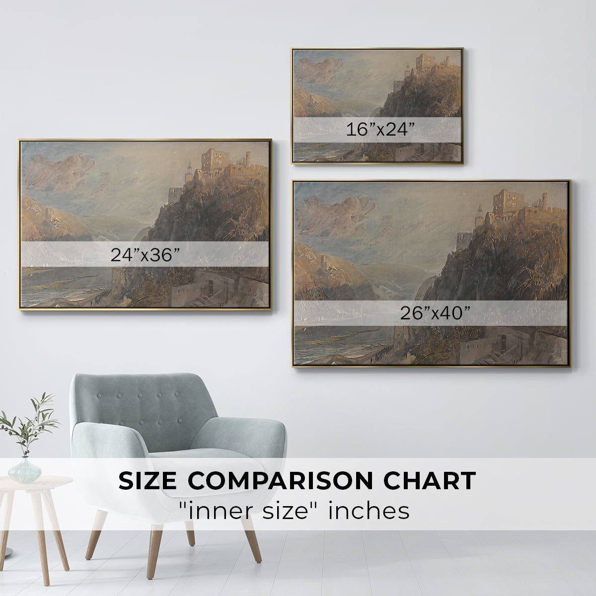 Rheinfels Looking to Katz and Gourhausen, 1817 - Floater Framed Canvas Print