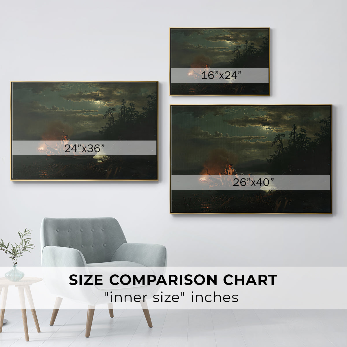 Spear Fishing on Lake Krøderen, 1851 - Floater Framed Canvas Print