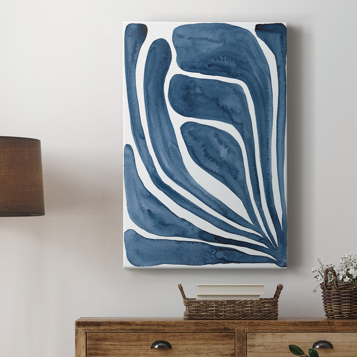 Blue Stylized Leaf I Premium Gallery Wrapped Canvas - Ready to Hang