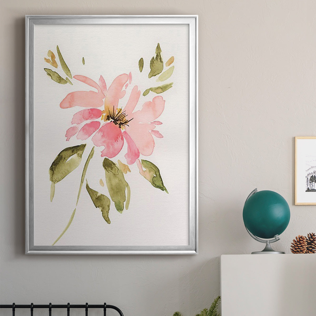 One Pink Bloom I - Modern Framed Canvas Print