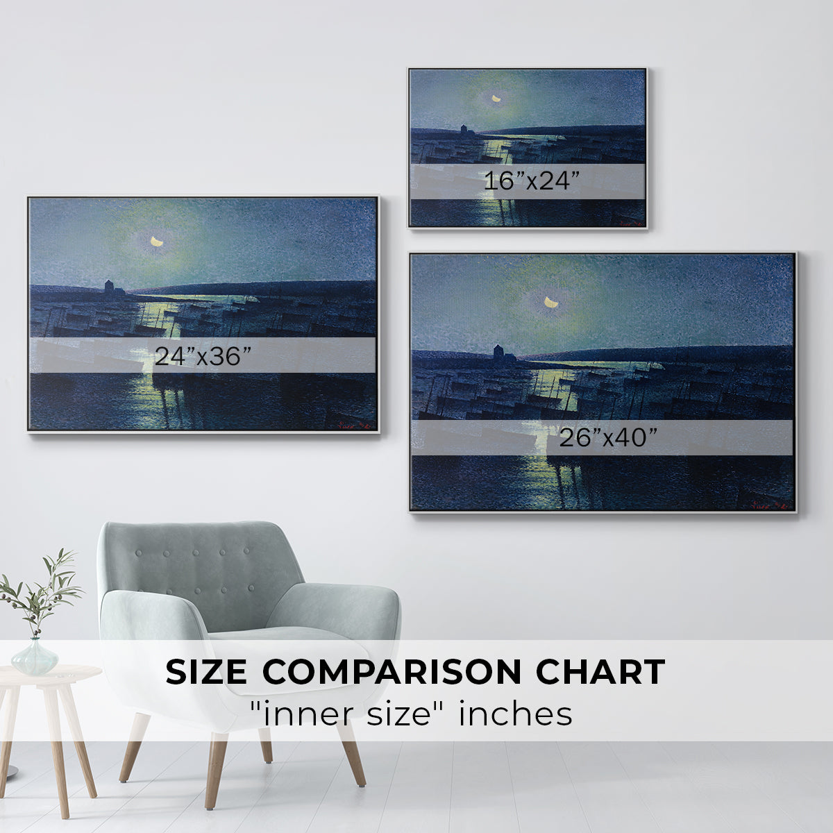Camaret, Moonlight and Fishing Boats, 1894 - Floater Framed Canvas Print
