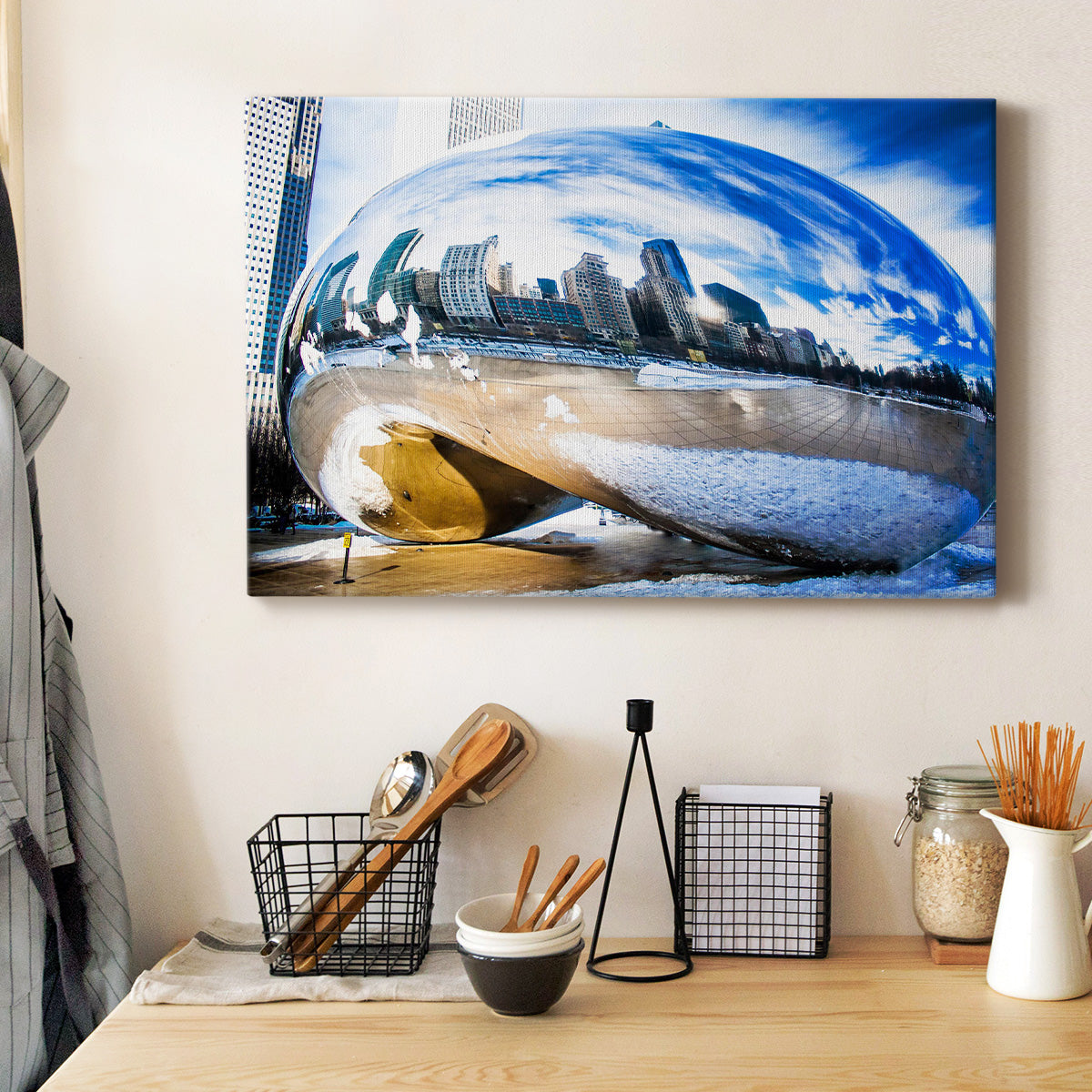Chicago City Reflection in Cloud Gate - Canvas Art Print