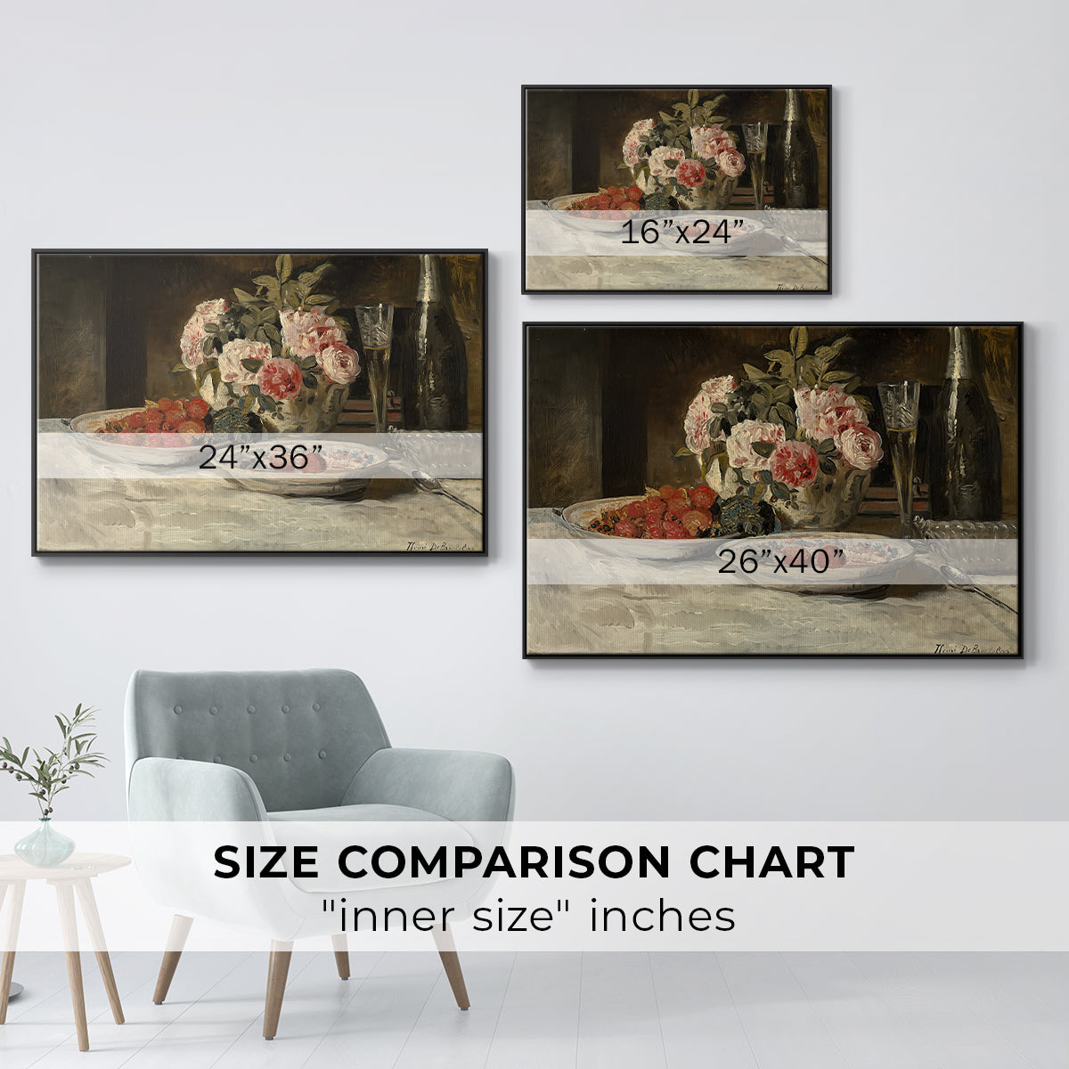 Strawberries and Champagne, c. 1881-1885 - Floater Framed Canvas Print