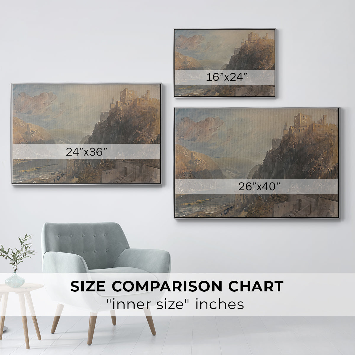 Rheinfels Looking to Katz and Gourhausen, 1817 - Floater Framed Canvas Print