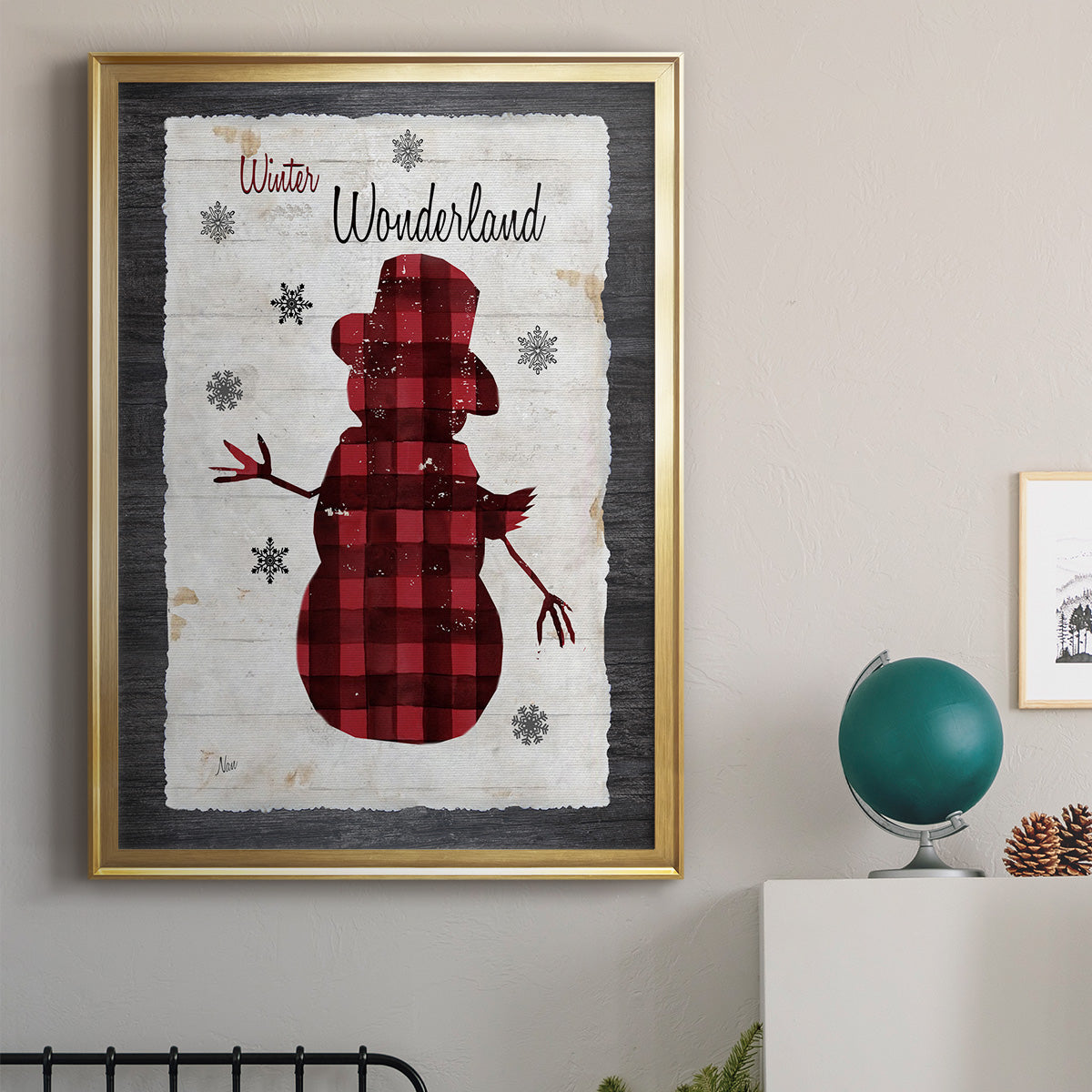 Checkered Snowman II - Modern Framed Canvas Print