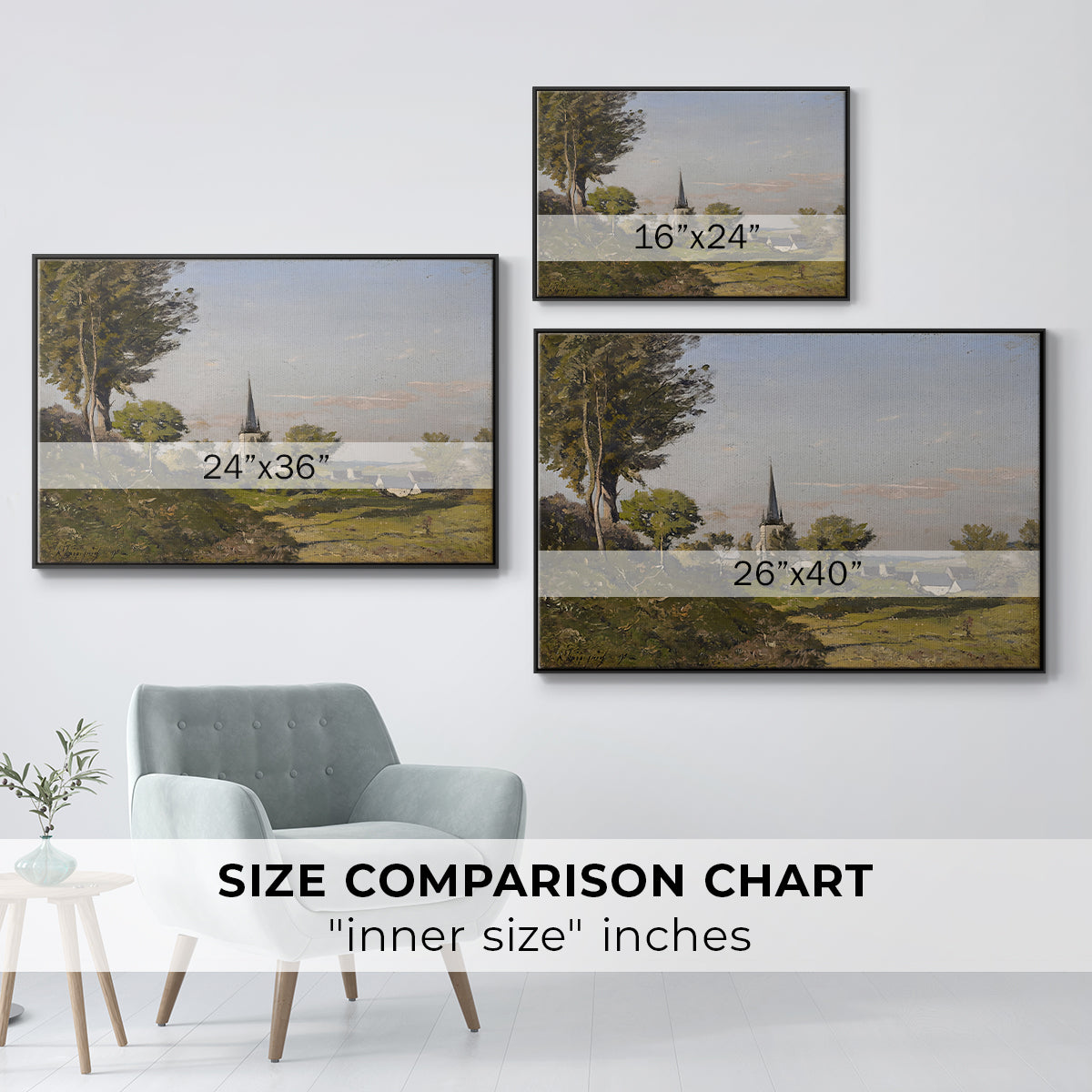 Village Landscape with Church, 1891 - Floater Framed Canvas Print
