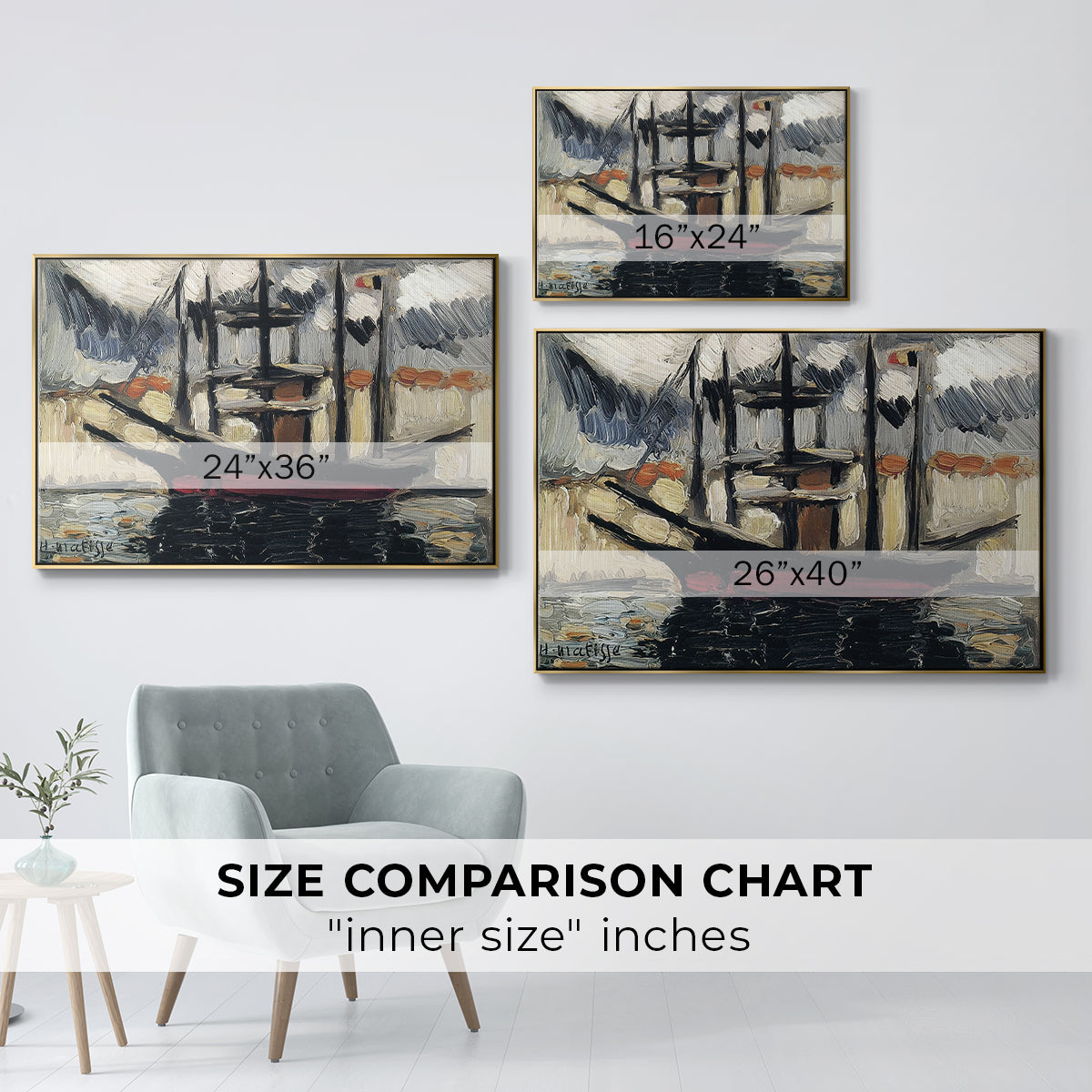 Two Boats Side by Side, Port of Marseilles, c. 1916 - Floater Framed Canvas Print