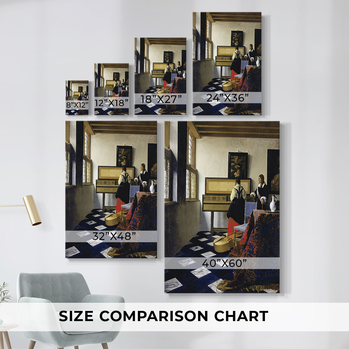 Size comparison chart for canvas art prints, showing multiple size options.