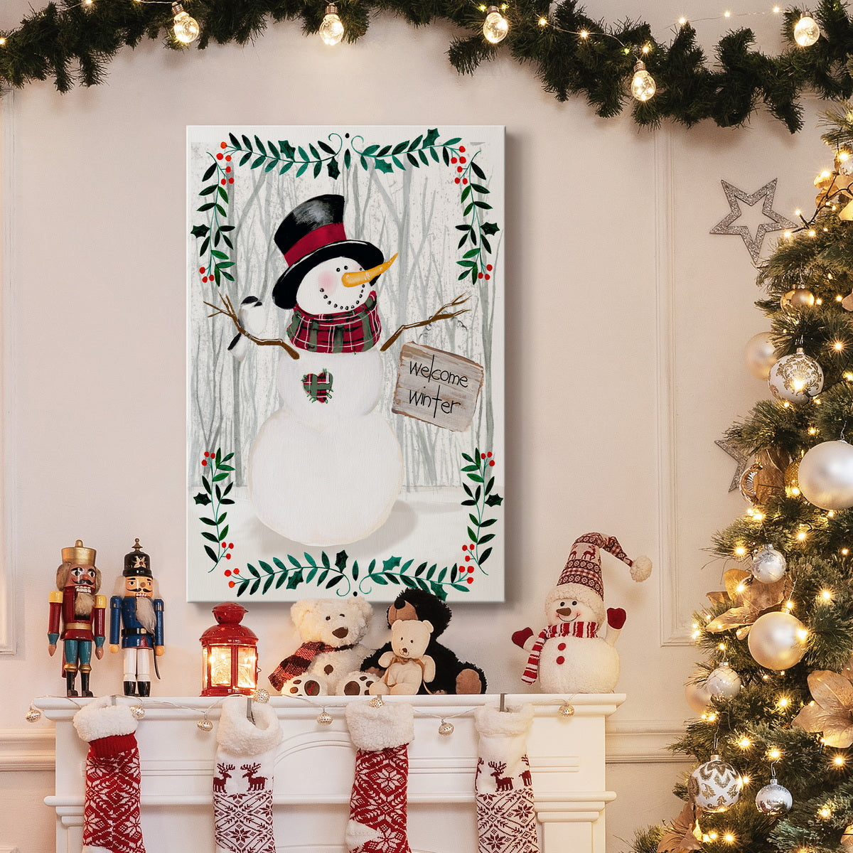 Folk Snowman Forest I Premium Gallery Wrapped Canvas - Ready to Hang