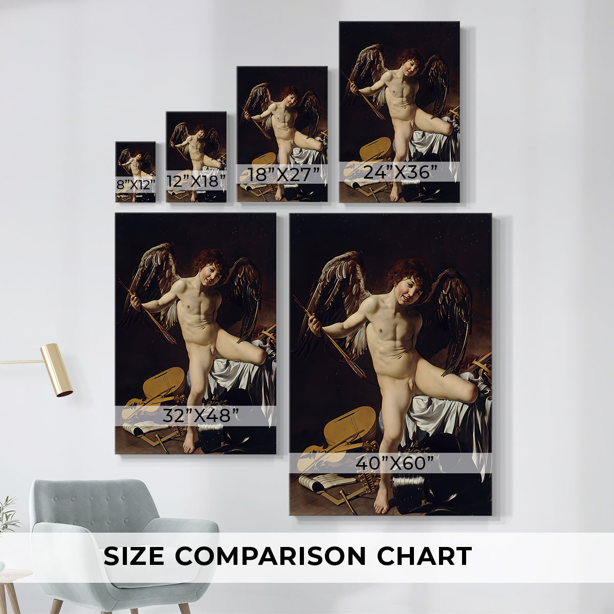 Size comparison chart for canvas art prints, showing multiple size options.