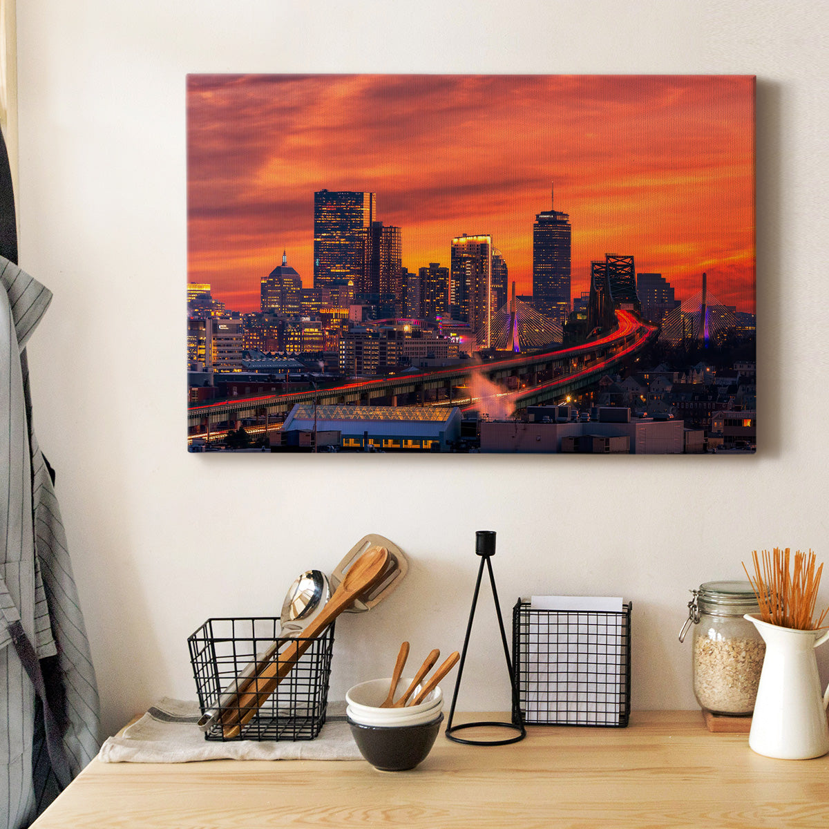 Boston Skyline at Sunset Premium Gallery Wrapped Canvas - Ready to Hang