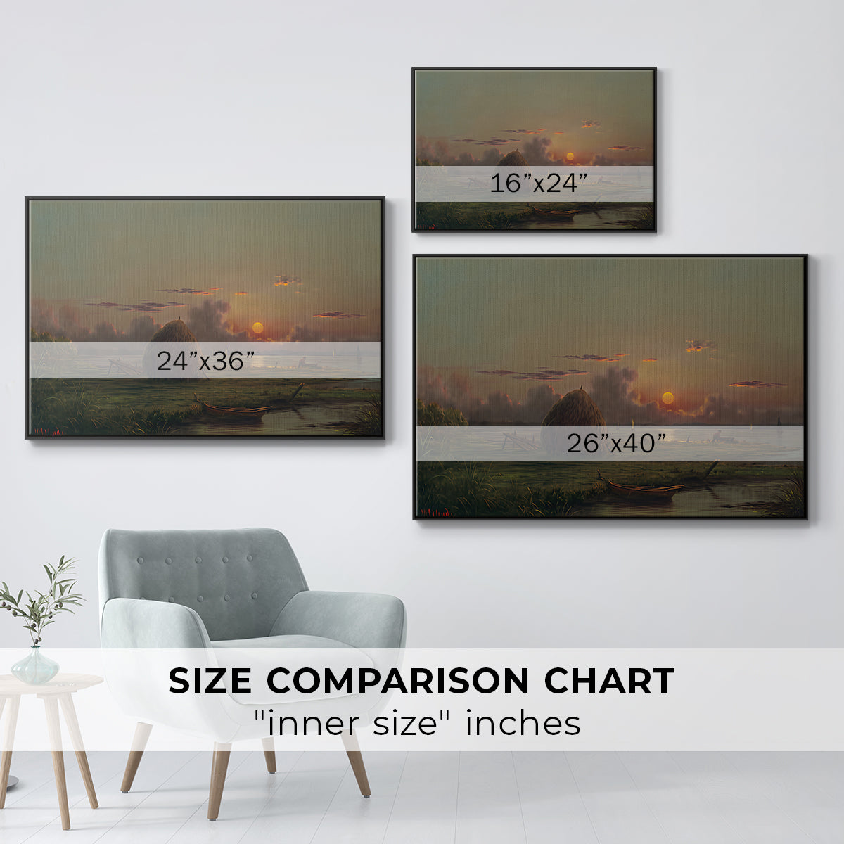 Haystack at Sunset, 1880 - Floater Framed Canvas Print