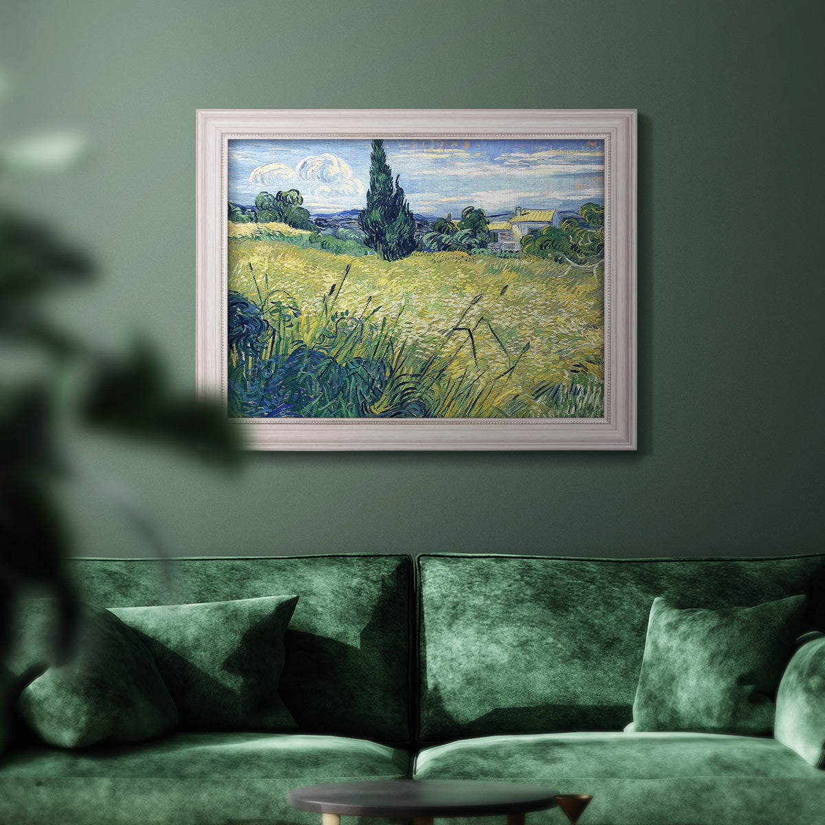Green Wheat Field with Cypress - Ornate Framed Canvas Print
