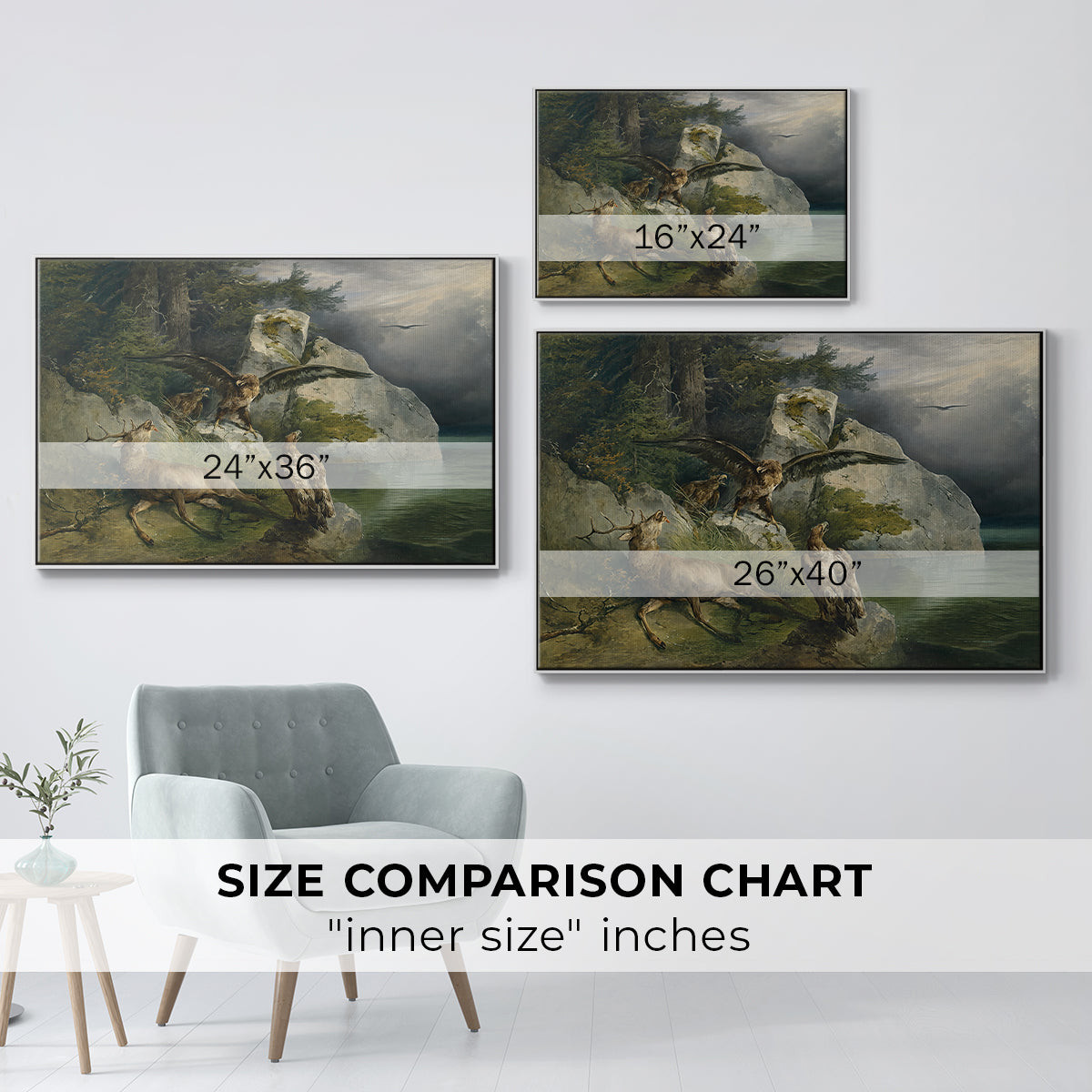 Eagles and Dying Stag on a Lakeshore, 1836 - Floater Framed Canvas Print