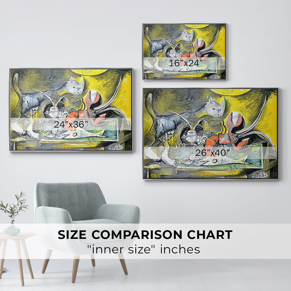Still Life with Cat and Lobster, 1962 - Floater Framed Canvas Print