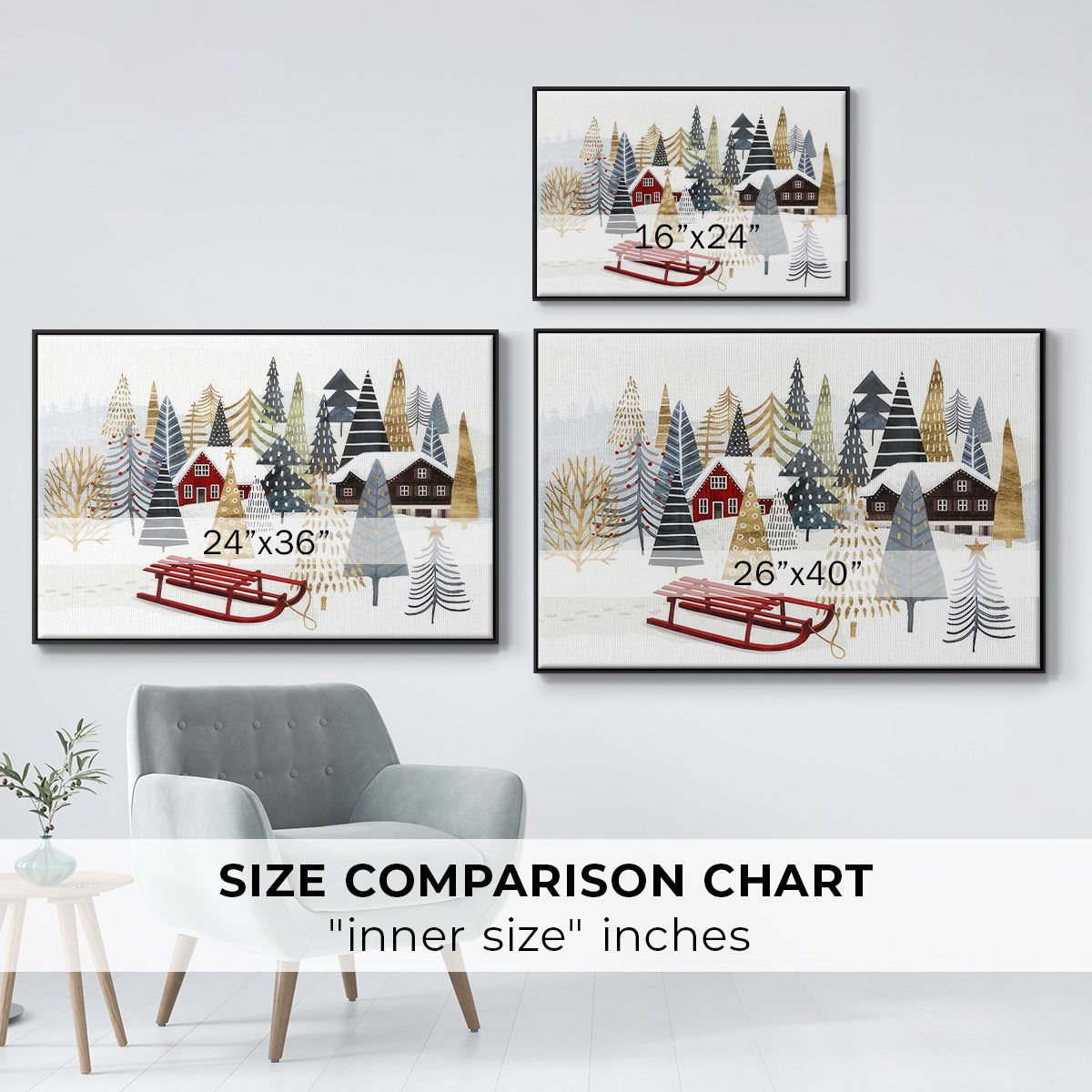 Christmas Chalet Collection A - Framed Gallery Wrapped Canvas in Floating Frame